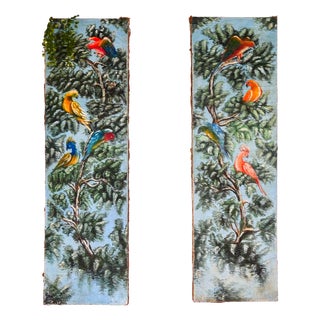Italian Artist, Tropical Birds, 1950s, Canvas Paintings, Set of 2 For Sale