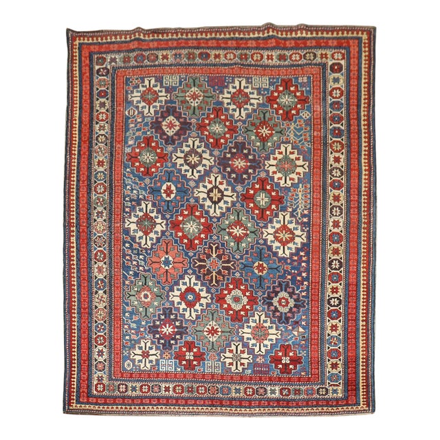Blue Late 19th Century Square Caucasian Kuba Rug no. j5269 For Sale