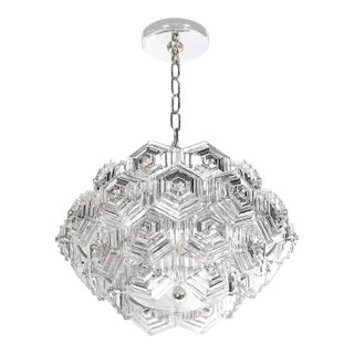 Mid-Century Hexagonal Prism & Frosted Glass Diffuser Chandelier by Veb Ebersbach For Sale