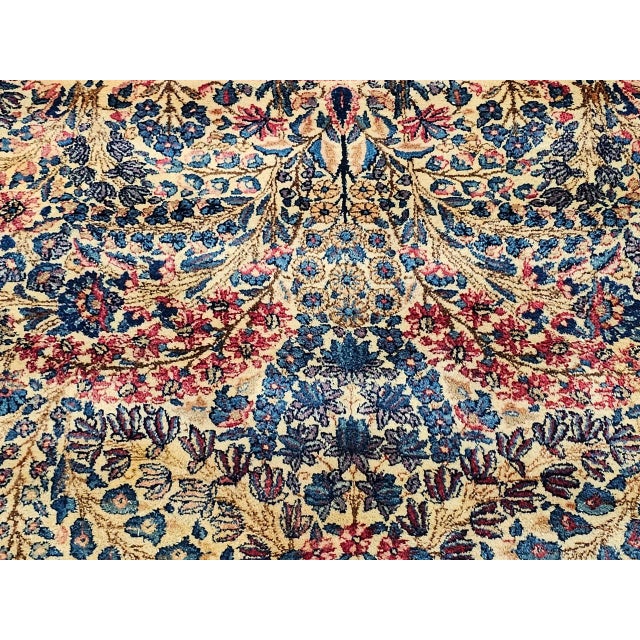 Vintage Oversized Persian Kerman Lavar Rug, Hand-Knotted Wool, Floral Pattern, Ivory & Blue, 11’ X 18’ For Sale - Image 16 of 16
