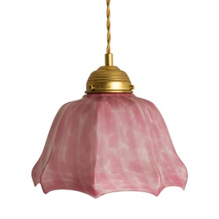 Art Deco Hand-Blown Pink Ruffled Murano Glass Pendant, 1970s For Sale