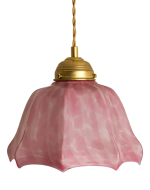Art Deco Hand-Blown Pink Ruffled Murano Glass Pendant, 1970s