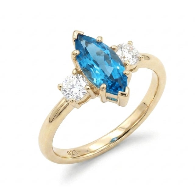 Contemporary Swiss Blue Topaz Engagement Ring - December Birthstone Ring - Wedding Promise Ring Us 7 For Sale - Image 3 of 5