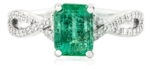 14k White Gold Emerald and Diamond Twisted Ring Size 7
