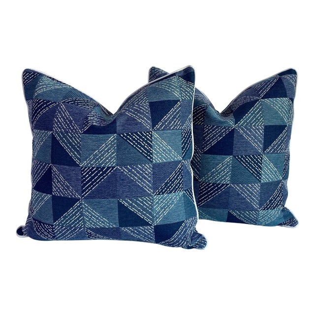 Early 21st Century Geometric Outdoor/Indoor Acrylic Pillows- a Pair For Sale