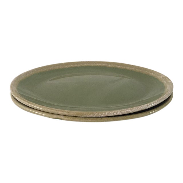 MidCentury Hull Pottery Green Drip Glaze Serving Platters a Pair
