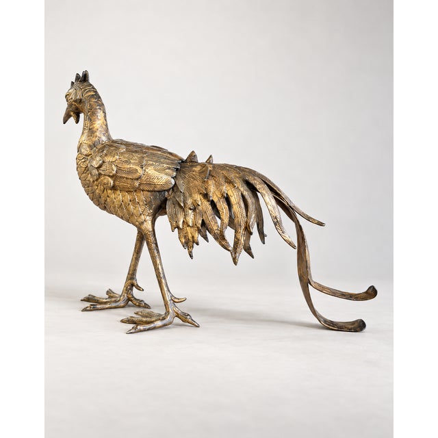 Mid 20th Century Vintage Japanese Gold-Tone Metal Rooster Sculpture For Sale - Image 5 of 6