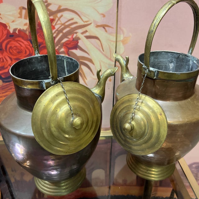 Pair of Antique Brass and Copper Jugs For Sale In Atlanta - Image 6 of 8