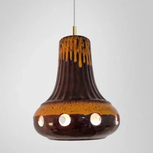 Brown Glazed Ceramic Pendant Light, Germany, 1970s For Sale - Image 4 of 13