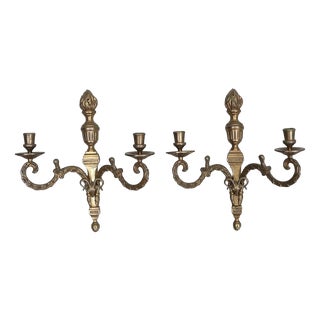 Mid-Century Gustavian Style Brass Wall Sconces, Set of 2 For Sale