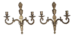 Mid-Century Gustavian Style Brass Wall Sconces, Set of 2