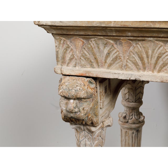 Wood Italian 18th Century Console Table with Carved Lion Heads and Papyrus Capitals For Sale - Image 7 of 12