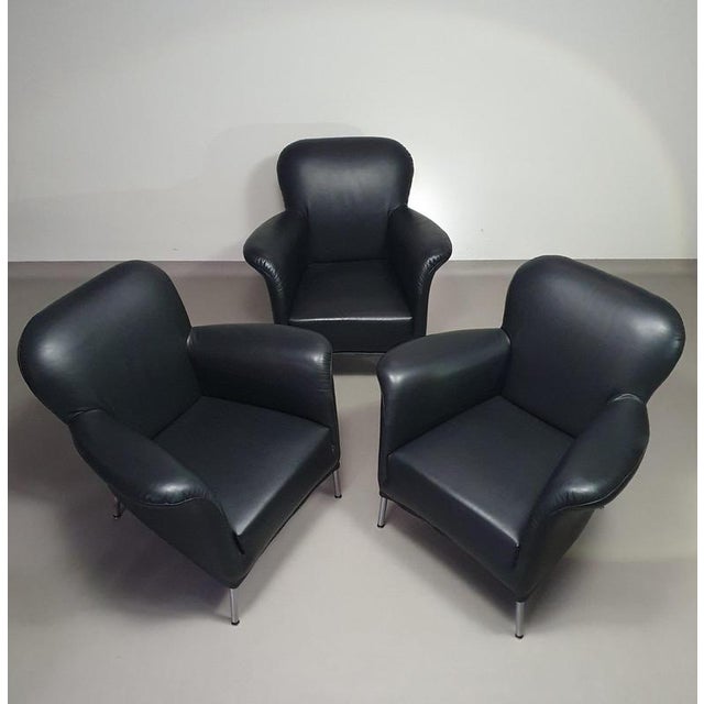 Model Turn Chair in Black Leather by Bert Plantagie, Set of 3 For Sale - Image 9 of 18