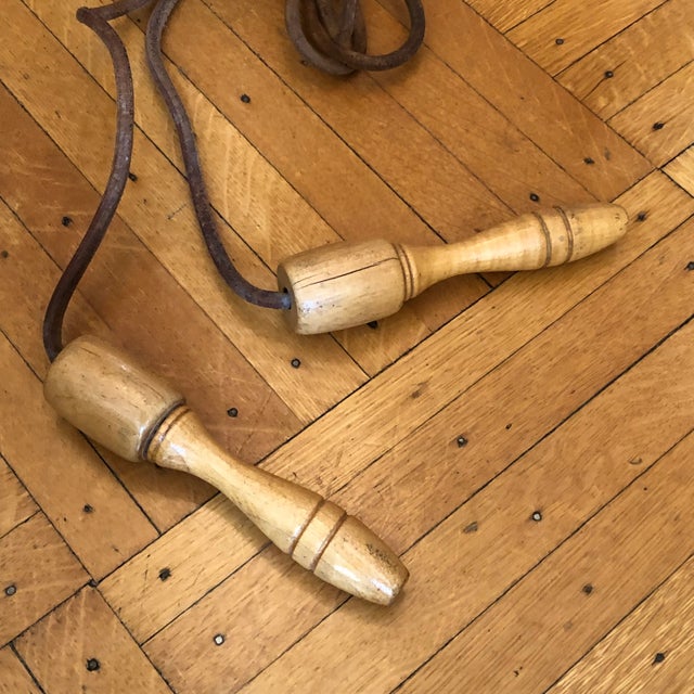 Old School Leather Jump Rope With Wood Handles | Chairish