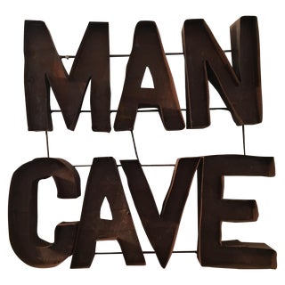 Vintage Rustic Metal Man Cave Sign For Sale