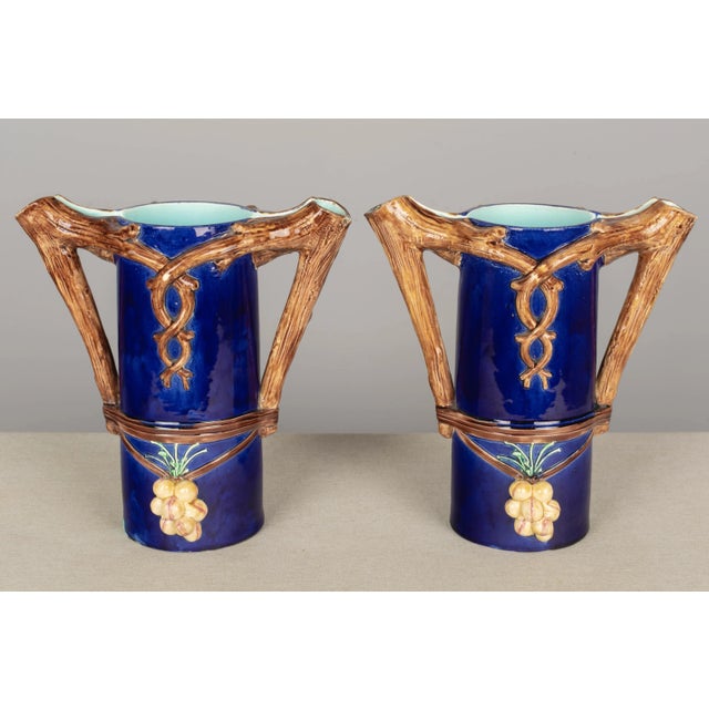 1920s French Majolica Pitchers or Vases - a Pair For Sale - Image 10 of 10