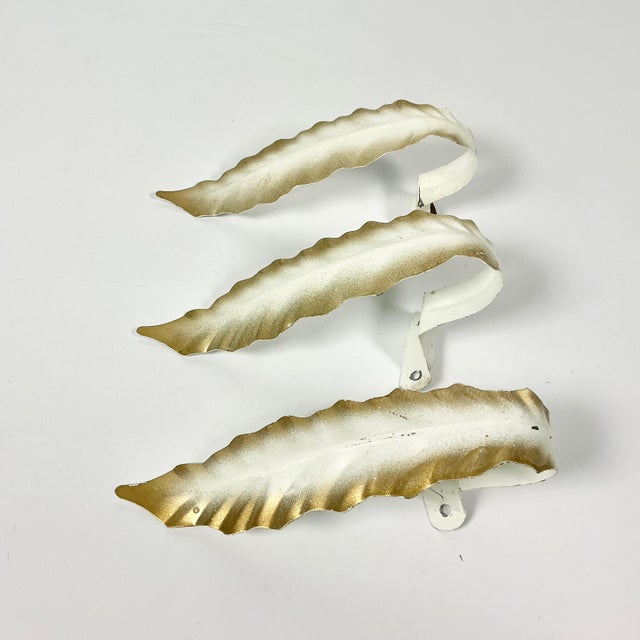 Metal 1950s Vintage Italian Roman Neoclassical Gold Tipped Acanthus Leaf Tole Tiebacks - Set of 3. For Sale - Image 7 of 12