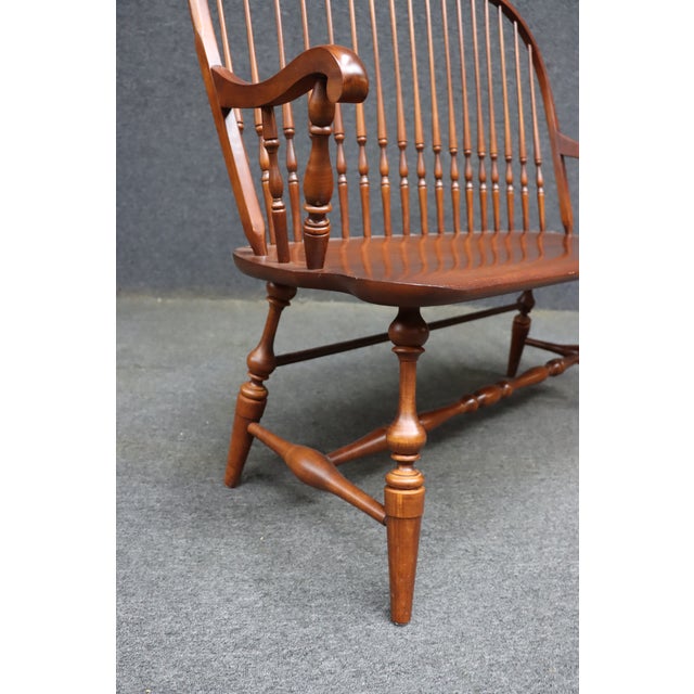 L. Hitchcock Cherry Windsor Settee Bench With Spindle Back For Sale In Philadelphia - Image 6 of 10