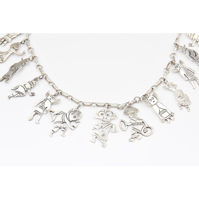 Late 20th Century Southwestern Sterling Silver Figural Charm Necklace, Kachina-Inspired Folk Art Style For Sale In Miami - Image 6 of 10