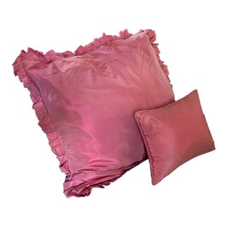 Silk Taffeta European Square in Rose With Coordinating Smaller Pillow For Sale