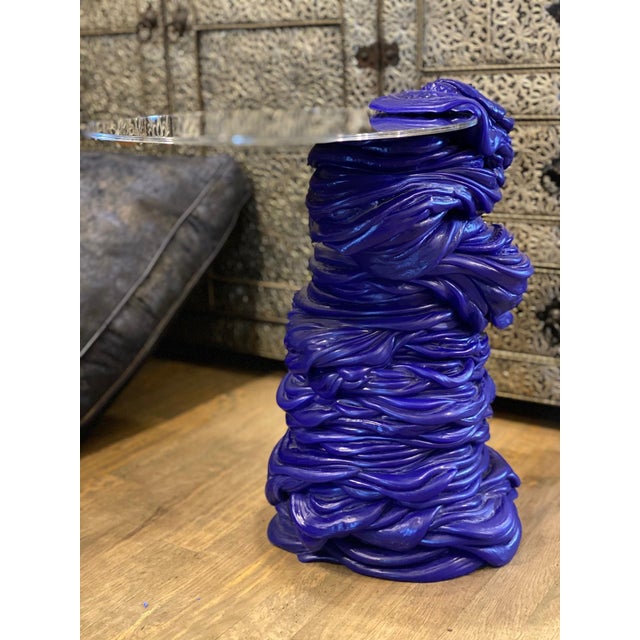 Plastic Baroque Style Blue Side Table With Mirrored Top by James Shaw For Sale - Image 7 of 7