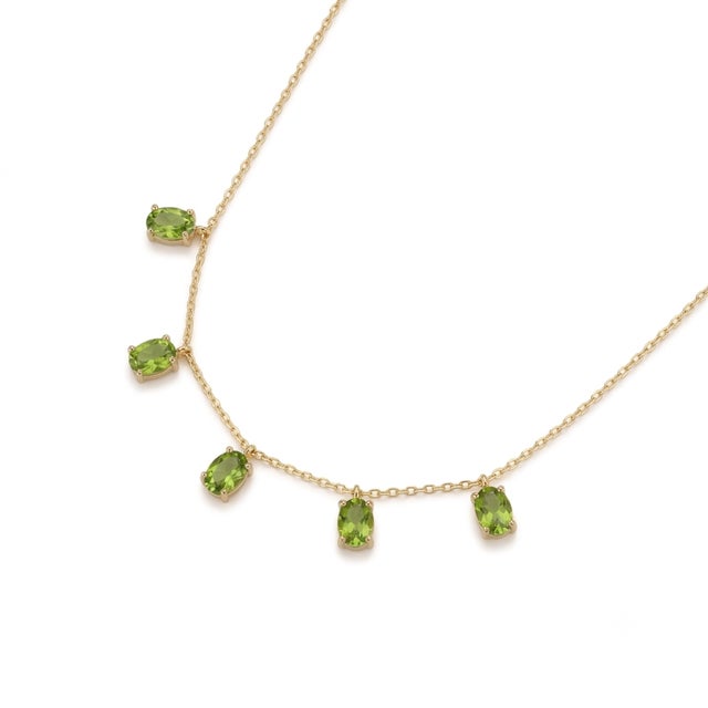 Natural Peridot August Birthstone Necklace | Minimalist Style Dangling Necklace For Sale - Image 4 of 4