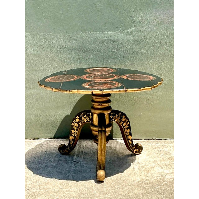 Wood Vintage Victorian Chinese Export Lacquered Center Hall Table For Sale - Image 7 of 17