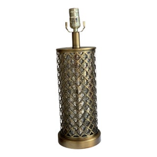 Hollywood Regency Open Brass Lattice Table Lamp For Sale