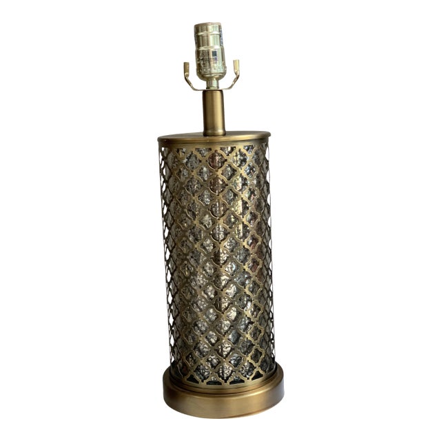 Hollywood Regency Open Brass Lattice Table Lamp For Sale
