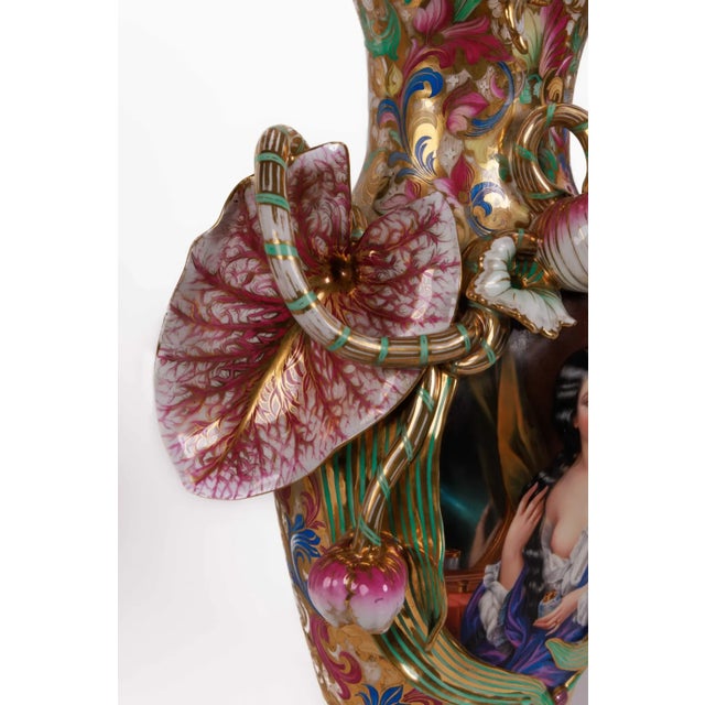 Monumental and Masterful Pair of French Paris Porcelain Hand-Painted Vases For Sale - Image 12 of 16