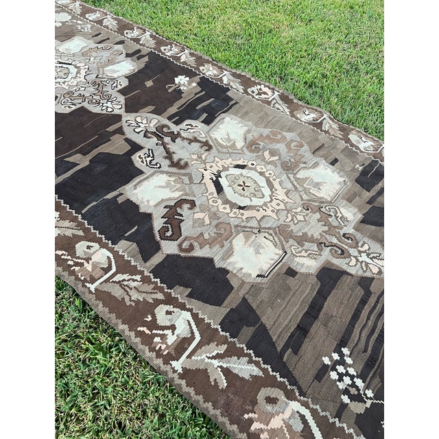 Antique Rose Pattern Flatweave Kilim Rug Runner For Sale In Houston - Image 6 of 11