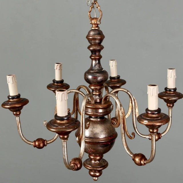 Brown Italian Silver Leaf Wood and Iron Six-Arm Chandelier For Sale - Image 8 of 8