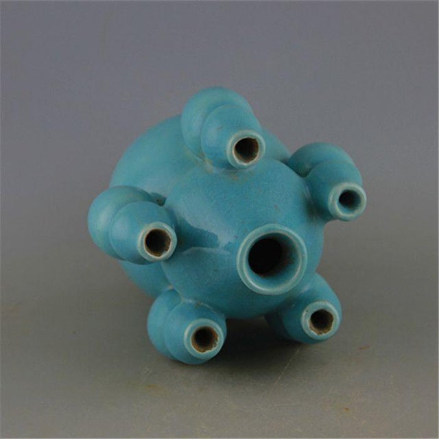 Chinese Turquoise Celadon Multi-Spout Gourd Ceramic Vase, Chinese Five Blessings Vase For Sale - Image 3 of 5