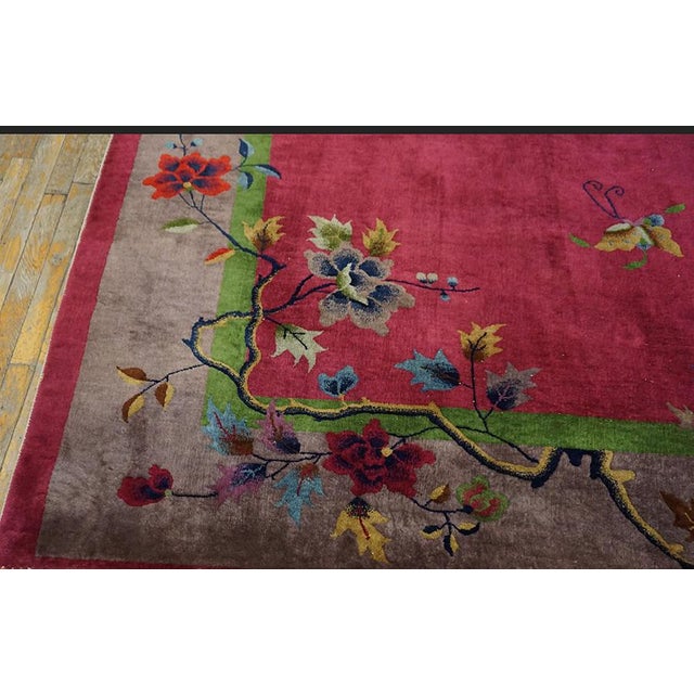 Beautifully Crafted Modern Fuschia Background Rug and Vibrant Multicolor Accents Floral Design For Sale In New York - Image 6 of 12