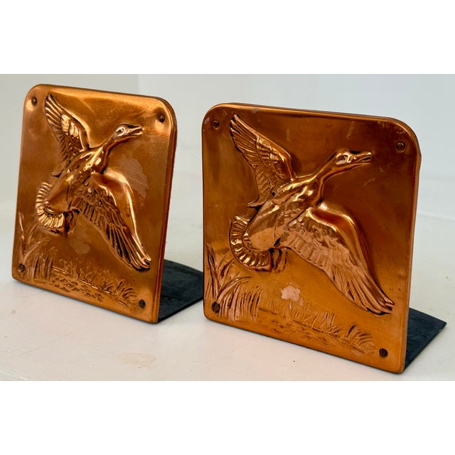 Arts & Crafts High Relief Vintage Copper Wrapped Flying Duck Bookends, Bruce Fox Style- A Pair For Sale In San Antonio - Image 6 of 12