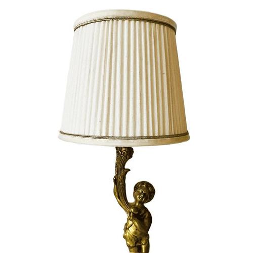 Vintage Hollywood Regency Cherub Table Lamp with Pleated Shade, 1960s For Sale - Image 10 of 13