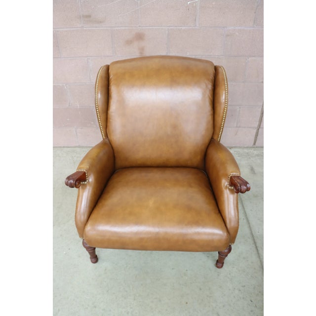 Stickley Stickley Leather Wingback Chair & Ottoman For Sale - Image 4 of 13