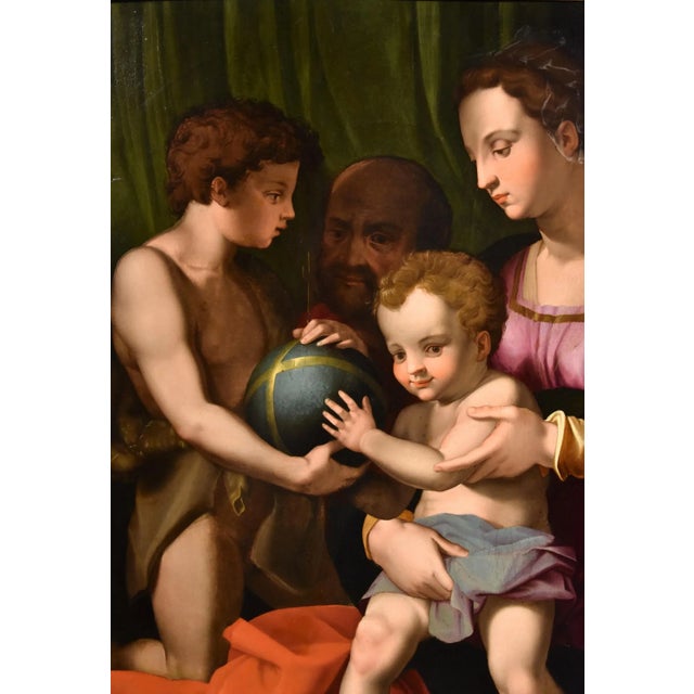Agnolo di Cosimo alias Il Bronzino, Holy Family with Madonna & St John, 1550s, Oil on Panel For Sale - Image 15 of 18