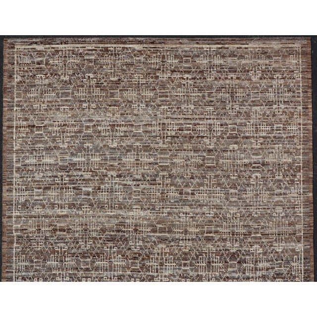 Tribal Moroccan Design Rug in Wool Geometric Design in Brown by Keivan Woven Arts For Sale - Image 3 of 11