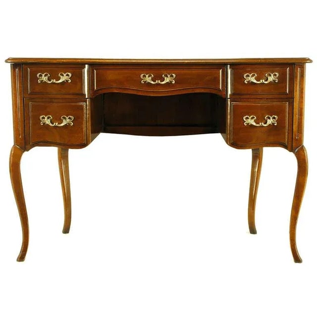 Mid-Century Modern Sligh Walnut Curved Front Desk With Leather Top For Sale - Image 3 of 11