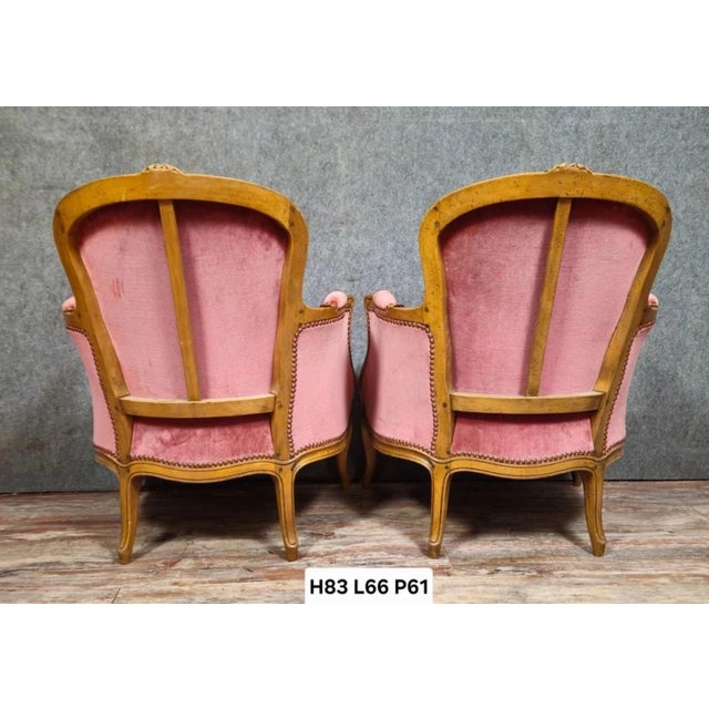 Wood Louis XV Style Cabriolet Armchair in Carved Wood and Pink Velvet For Sale - Image 7 of 10