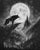 Requiem of Regret by Brian Serway | Water soluble graphite on board Wolf silhouette against a full moon. For Sale