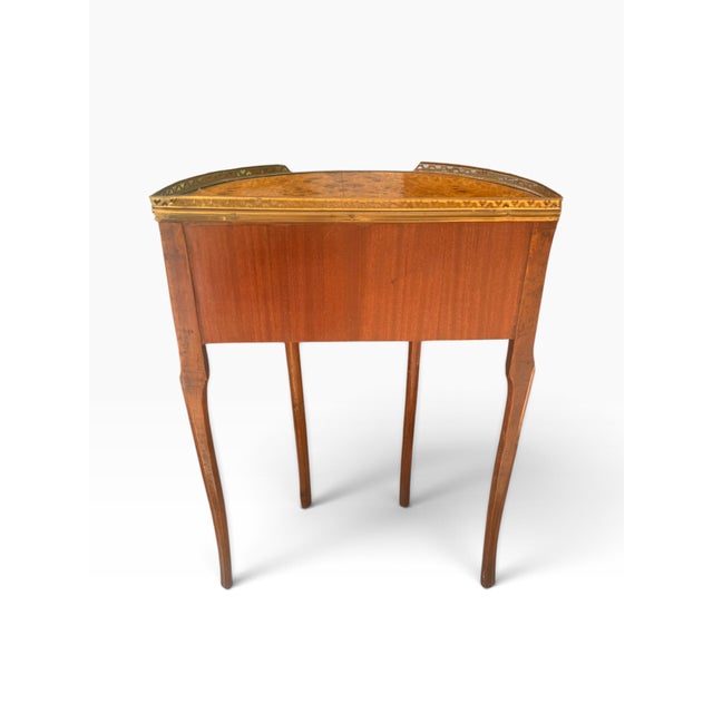 Brown Mid-20th Century Vintage French Louis XV Style Burl Wood Demilune Side Table With Brass Gallery For Sale - Image 8 of 14