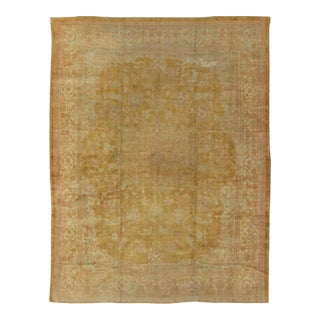 Stunning Antique Fine Burlu Oushak Rug in Gold and Neutral Tones For Sale
