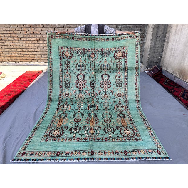 Teal Oushak Hand-Knotted Wool Rug - 7'10" X 5'8" For Sale - Image 10 of 14