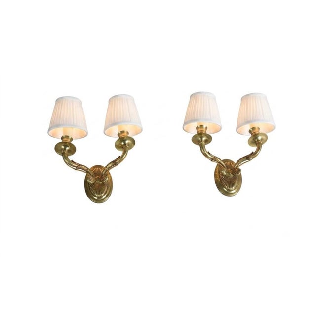 Vintage French Empire Hollywood Regency Style Brass Double Arm Wall Sconces, 1940s, Set of 2 For Sale - Image 16 of 16