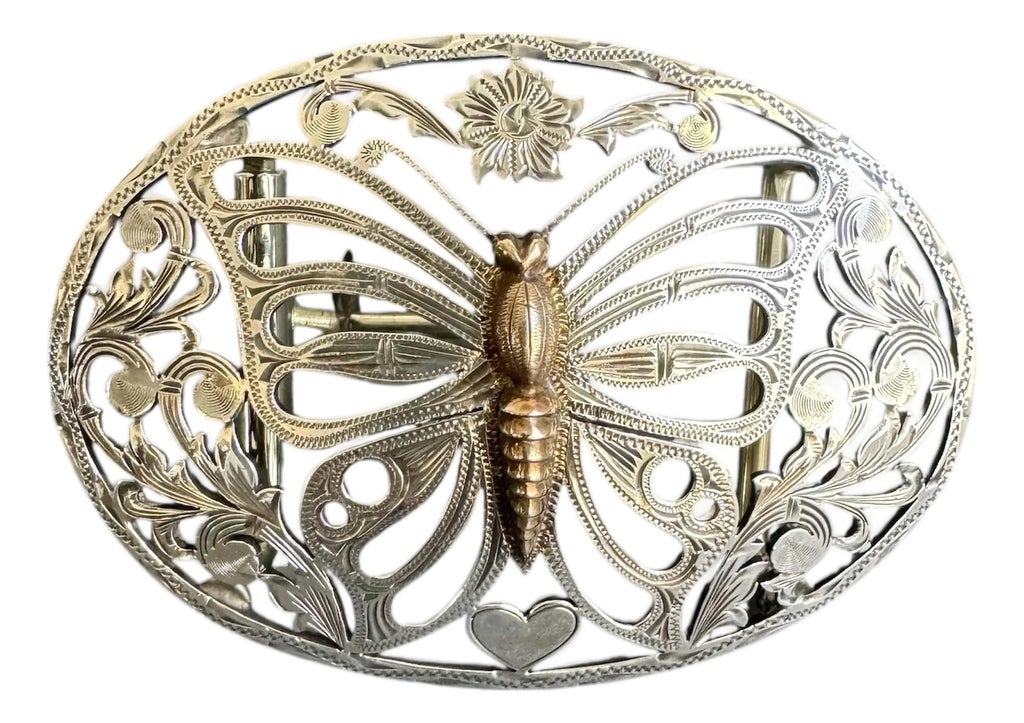 Ornate Filigree Round Belt Buckle Silver Tone Ornate Scrollwork‎ Design Vintage Antique 800 Silver Stamped Art Nouveau Ornate Floral  main image 3
