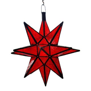 21st Century Large Handmade Frosty Red Moroccan Star Lantern For Sale