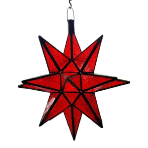 21st Century Large Handmade Frosty Red Moroccan Star Lantern