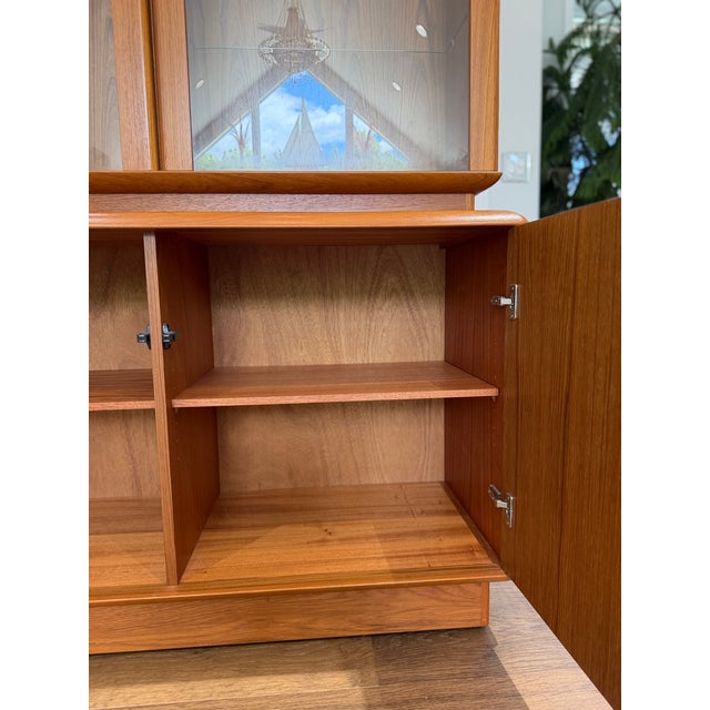 1970s Nordic Furniture Danish Modern Teak Glass Lighted Hutch Cabinet For Sale - Image 9 of 15